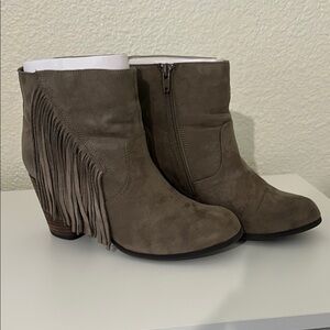 Madden Girl Tan Ankle Booties with Fringe